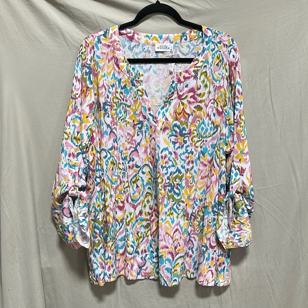 Emily Wonder Long Sleeve Blouse: Multi color Tops Women's Size 1X / Box‎ 2-62